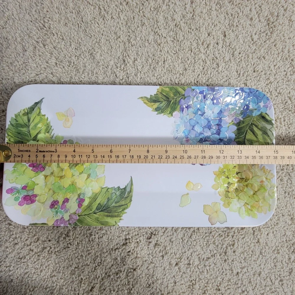 Shabby Chic Floral Hydrangeas Watercolor Melamine Serving Trays Platter 15x8 (2)